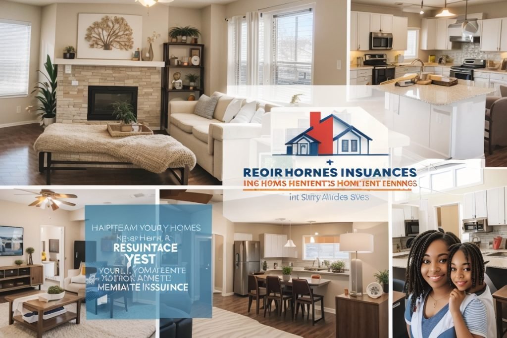A collage featuring a happy tenant, a secure home