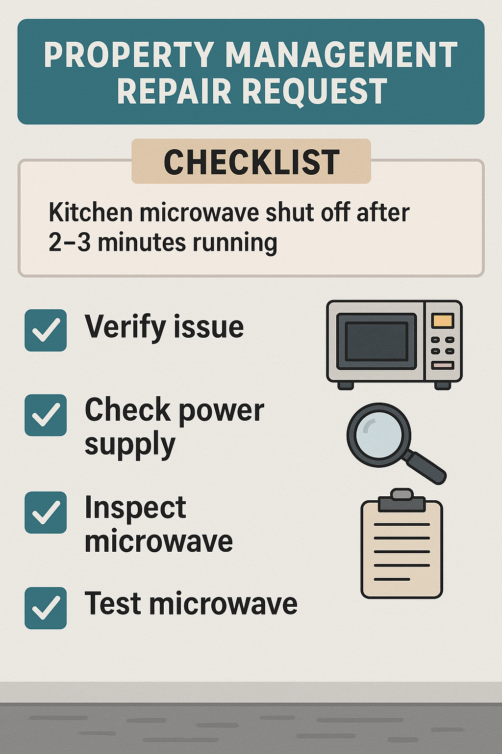property management microwave shut off checklist