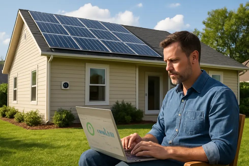 A property owner managing a smart home’s automation systems remotely using a tablet.